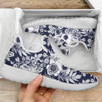 White Blue Skull Floral Pattern Print Mesh Knit Shoes GearFrost