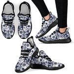White Blue Skull Floral Pattern Print Mesh Knit Shoes GearFrost