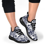 White Blue Skull Floral Pattern Print Mesh Knit Shoes GearFrost