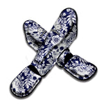 White Blue Skull Floral Pattern Print Muay Thai Shin Guard