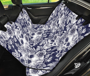 White Blue Skull Floral Pattern Print Pet Car Back Seat Cover