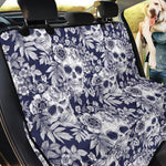 White Blue Skull Floral Pattern Print Pet Car Back Seat Cover