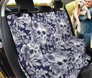 White Blue Skull Floral Pattern Print Pet Car Back Seat Cover