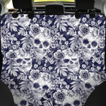 White Blue Skull Floral Pattern Print Pet Car Back Seat Cover