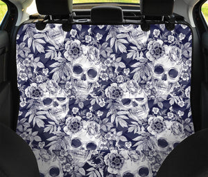 White Blue Skull Floral Pattern Print Pet Car Back Seat Cover