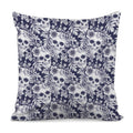 White Blue Skull Floral Pattern Print Pillow Cover