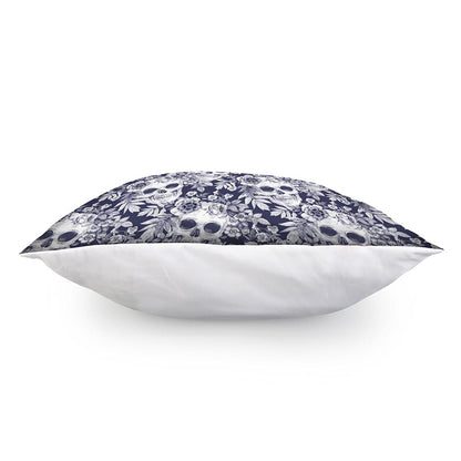 White Blue Skull Floral Pattern Print Pillow Cover