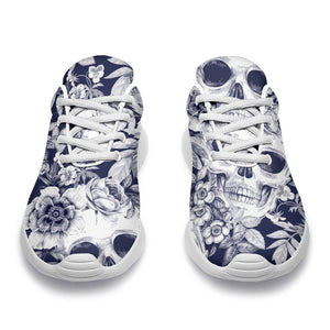 White Blue Skull Floral Pattern Print Sport Shoes GearFrost