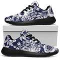 White Blue Skull Floral Pattern Print Walking Shoes