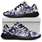White Blue Skull Floral Pattern Print Sport Shoes GearFrost