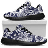 White Blue Skull Floral Pattern Print Sport Shoes GearFrost