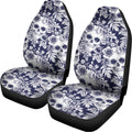 White Blue Skull Floral Pattern Print Universal Fit Car Seat Covers