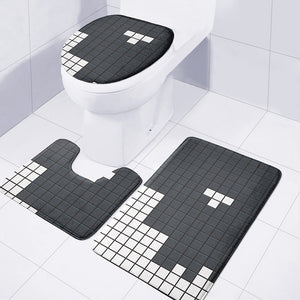 White Brick Puzzle Video Game Print 3 Piece Bath Mat Set