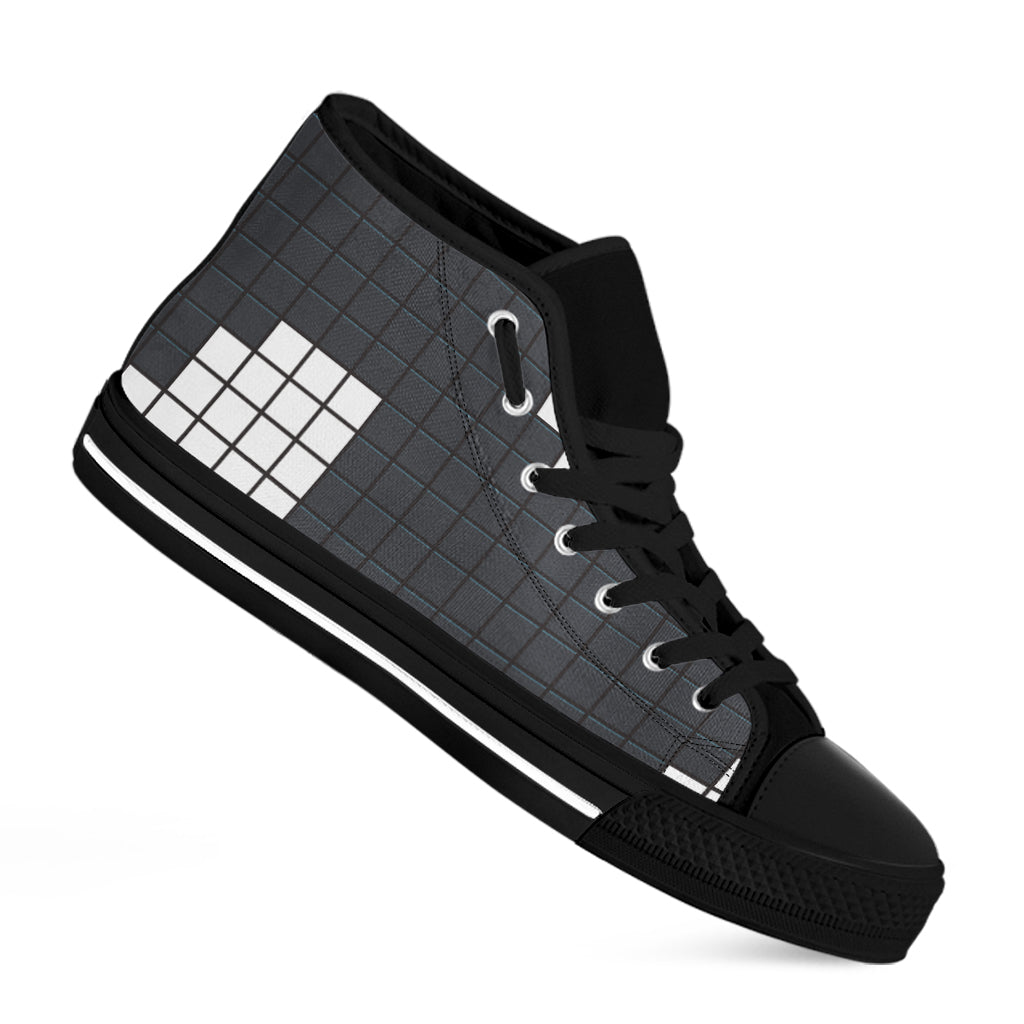 White Brick Puzzle Video Game Print Black High Top Shoes