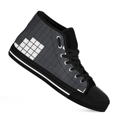 White Brick Puzzle Video Game Print Black High Top Shoes