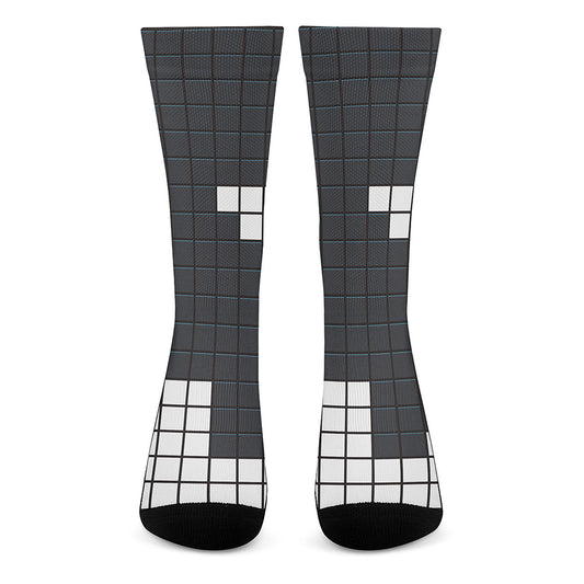 White Brick Puzzle Video Game Print Crew Socks