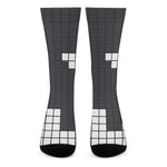 White Brick Puzzle Video Game Print Crew Socks