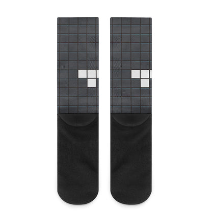 White Brick Puzzle Video Game Print Crew Socks