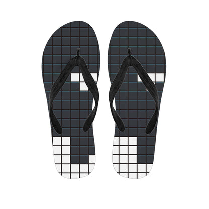 White Brick Puzzle Video Game Print Flip Flops