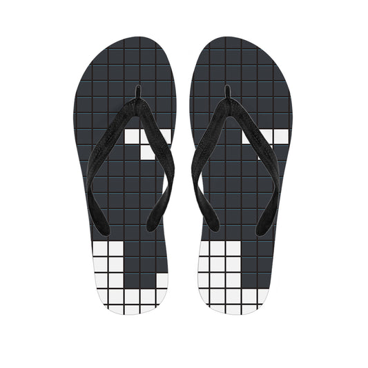 White Brick Puzzle Video Game Print Flip Flops