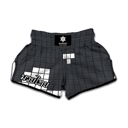 White Brick Puzzle Video Game Print Muay Thai Boxing Shorts