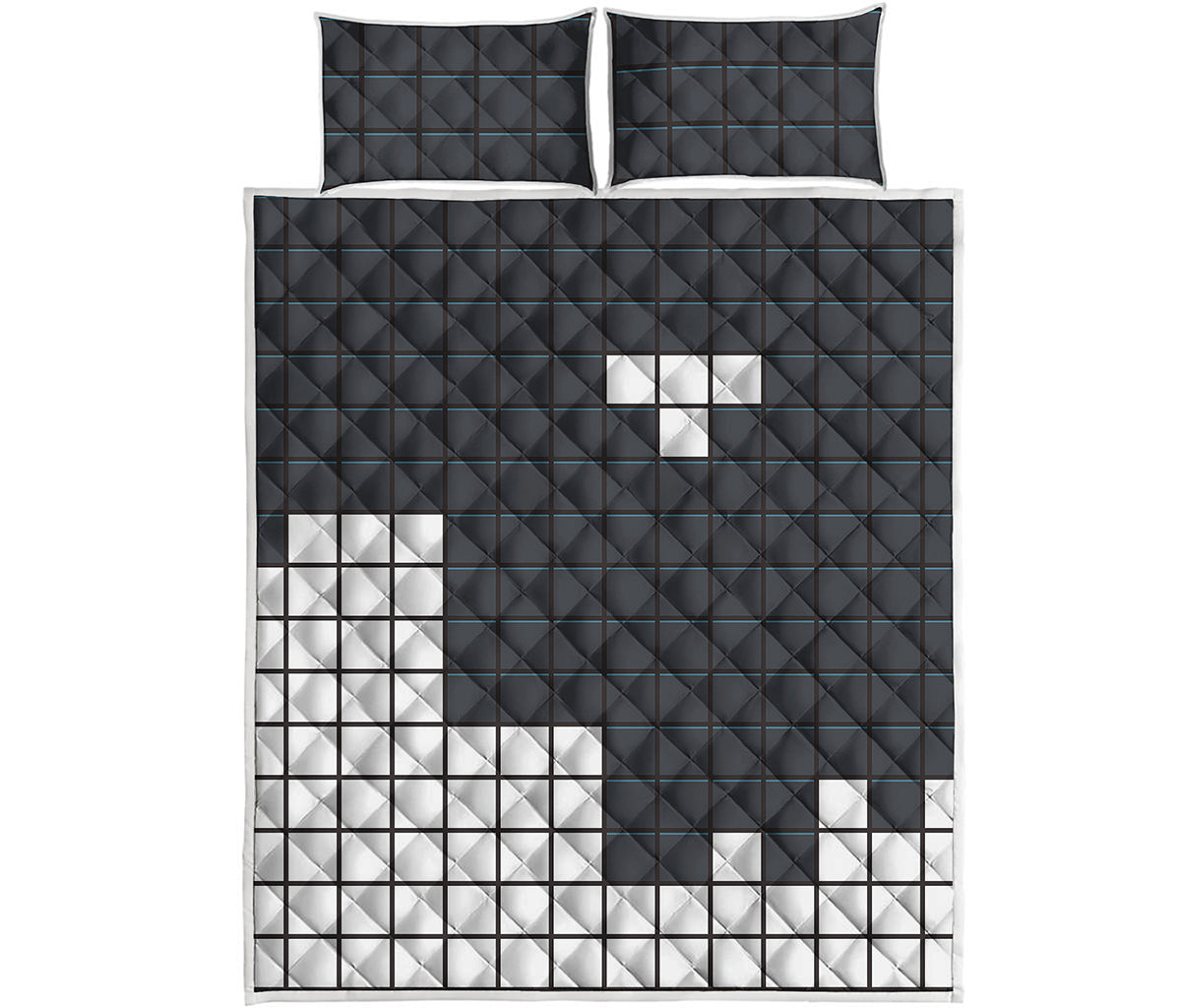White Brick Puzzle Video Game Print Quilt Bed Set