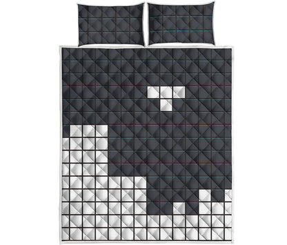 White Brick Puzzle Video Game Print Quilt Bed Set