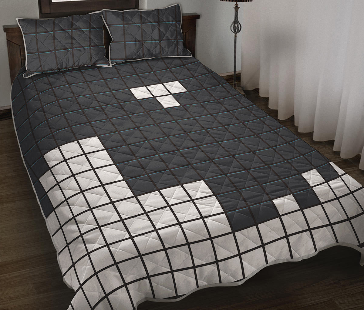 White Brick Puzzle Video Game Print Quilt Bed Set