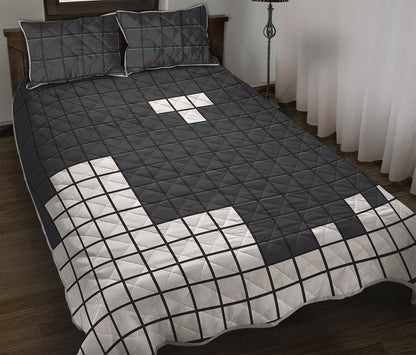 White Brick Puzzle Video Game Print Quilt Bed Set