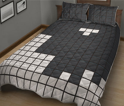 White Brick Puzzle Video Game Print Quilt Bed Set