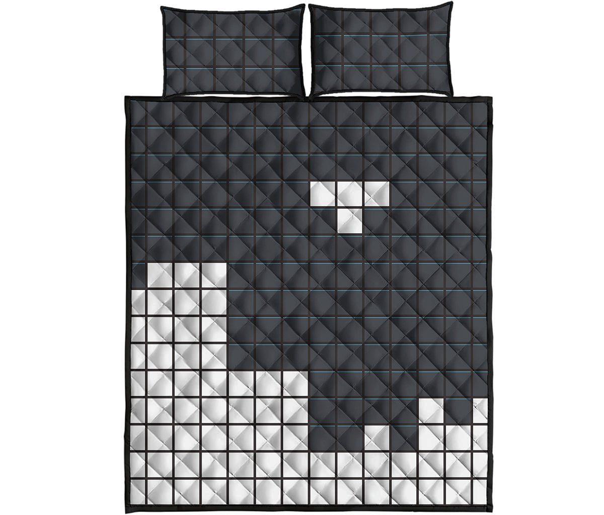 White Brick Puzzle Video Game Print Quilt Bed Set