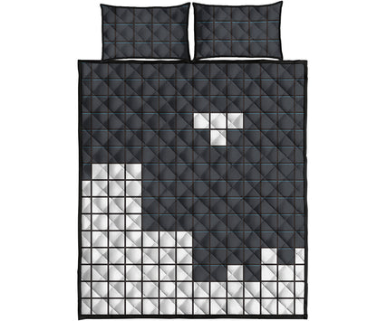 White Brick Puzzle Video Game Print Quilt Bed Set