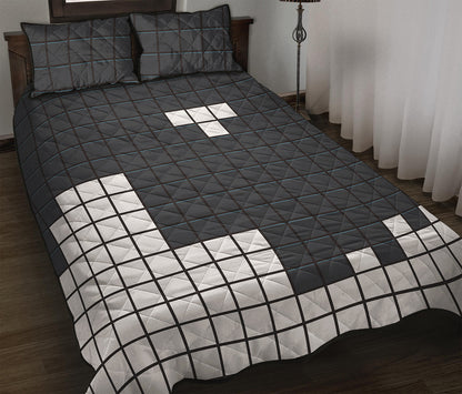 White Brick Puzzle Video Game Print Quilt Bed Set