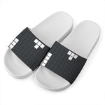 White Brick Puzzle Video Game Print White Slide Sandals