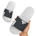 White Brick Puzzle Video Game Print White Slide Sandals