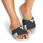 White Brick Puzzle Video Game Print White Slide Sandals