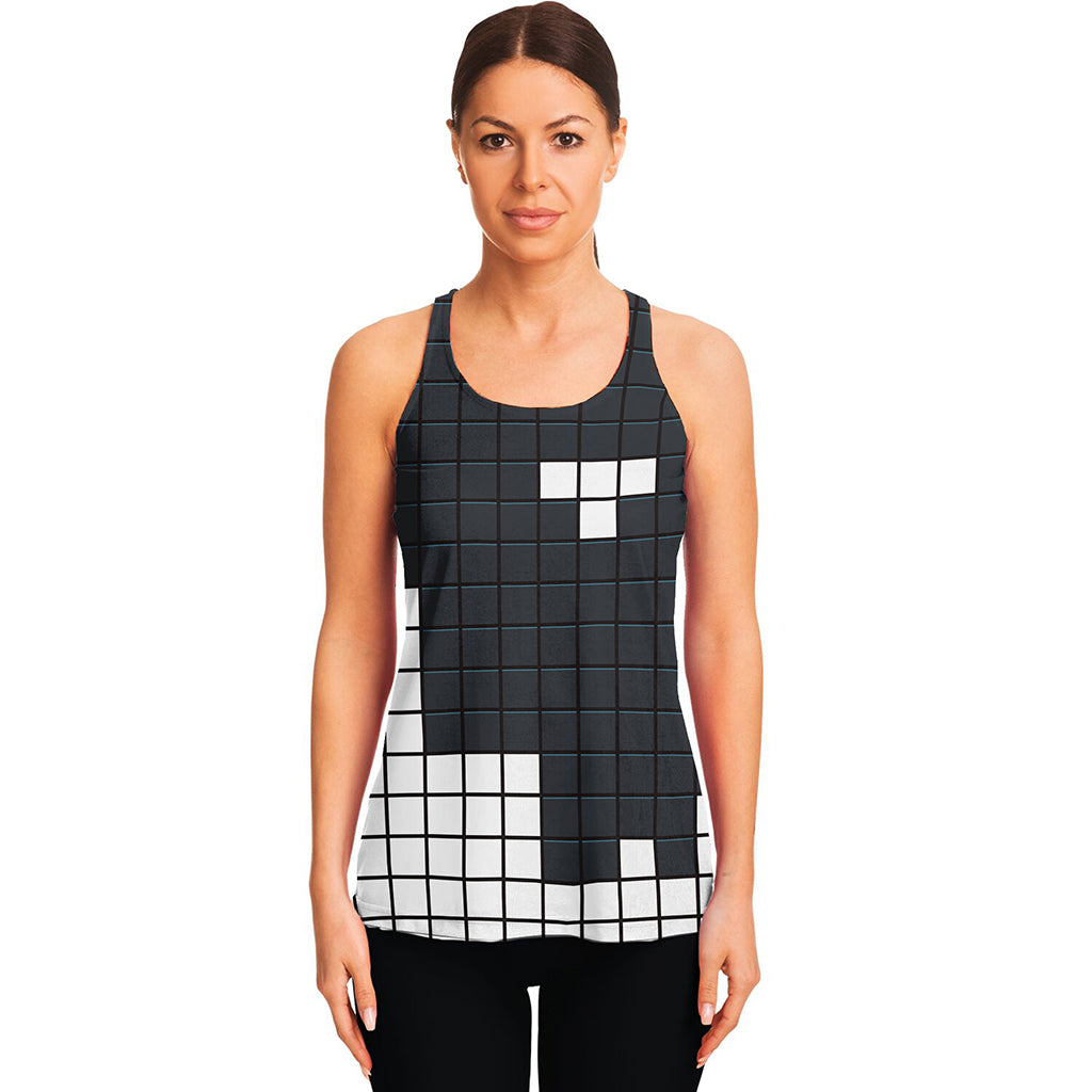 White Brick Puzzle Video Game Print Women's Racerback Tank Top