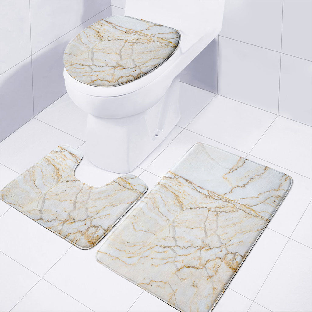 White Brown Grunge Marble Print 3 Piece Bath Mat Set