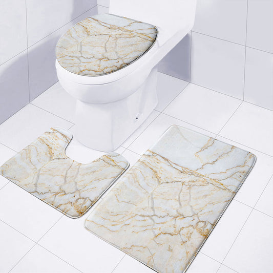 White Brown Grunge Marble Print 3 Piece Bath Mat Set