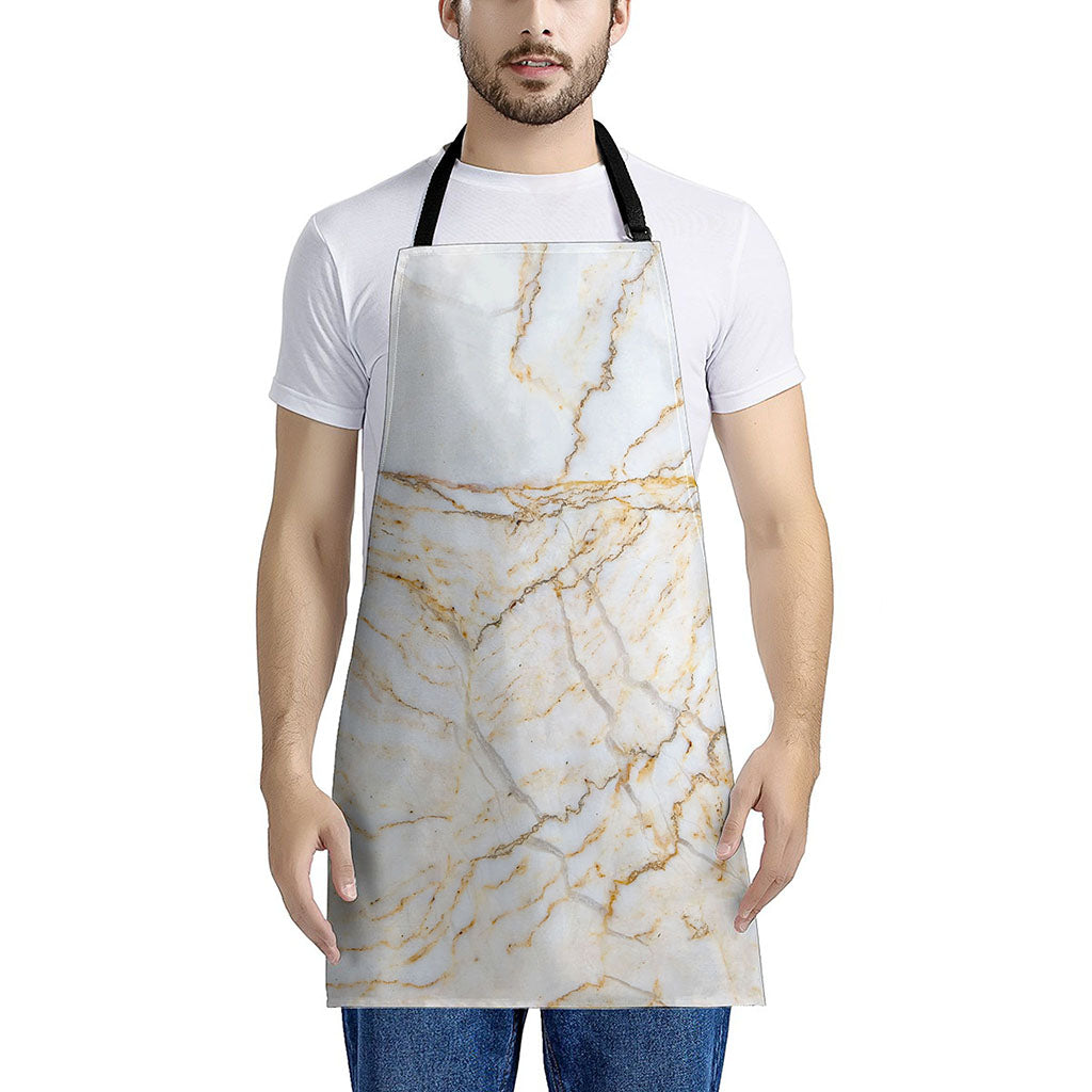 White Brown Grunge Marble Print Apron