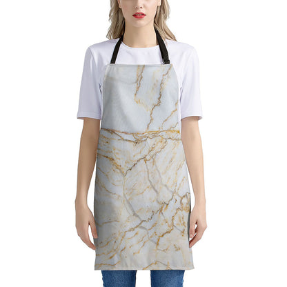 White Brown Grunge Marble Print Apron