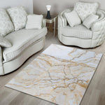 White Brown Grunge Marble Print Area Rug GearFrost