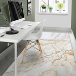 White Brown Grunge Marble Print Area Rug GearFrost