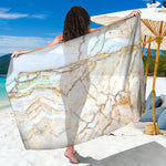 White Brown Grunge Marble Print Beach Sarong Wrap
