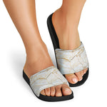 White Brown Grunge Marble Print Black Slide Sandals