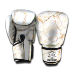 White Brown Grunge Marble Print Boxing Gloves