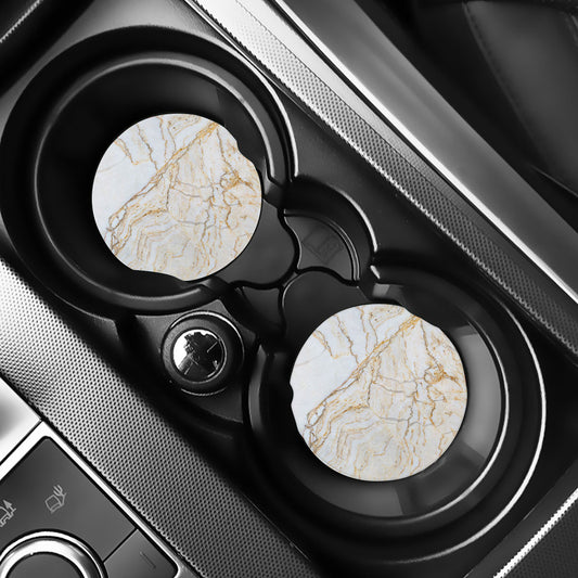 White Brown Grunge Marble Print Car Coasters