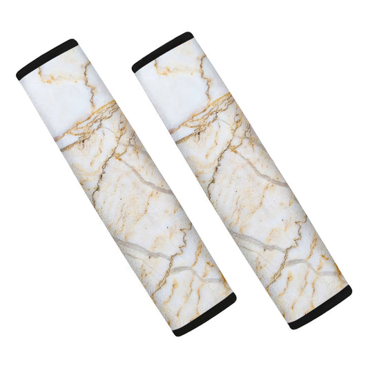 White Brown Grunge Marble Print Car Seat Belt Covers