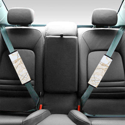 White Brown Grunge Marble Print Car Seat Belt Covers