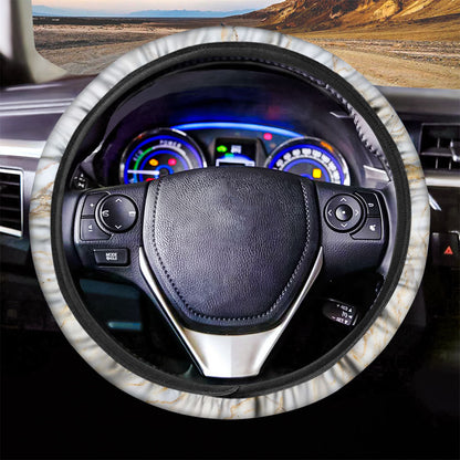 White Brown Grunge Marble Print Car Steering Wheel Cover